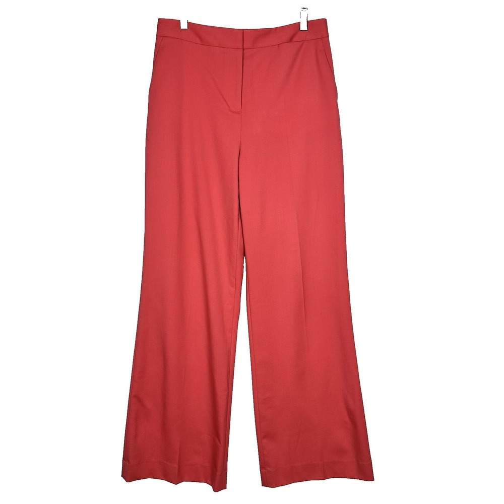 ARGENT Womens Wool Wide Leg Dress Pants Coral Pink High Rise Career Office 10